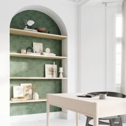 Clearance GoodHome Papier peint pré-encollé vinyle intissé uni Easy Roll Chaumont vert l.53 x H.1005 cm