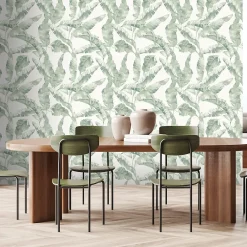 GoodHome Papier peint pré-encollé vinyle intissé feuillage Easy Roll Halton vert l.53 x H.1005 cm* Papier Peint Naturel Et Tropical|Papier Peint Pour Couloir