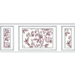 Plage Papier peint trompe l'oeil boiserie, fleurs et oiseaux, 75x200cm. Décoration murale intérieure panoramique.* Papier Peint Art Déco