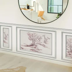 Plage Papier peint trompe l'oeil boiserie, 75x200cm. Toile arbre rouge pour décor intérieur panoramique. Donnez une nouvelle vie à votre
