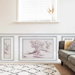 Plage Papier peint trompe l'oeil boiserie, 75x200cm. Toile arbre rouge pour décor intérieur panoramique. Donnez une nouvelle vie à votre