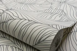 Grandeco Papier peint vinyle expansé intissé feuilles de bananier Isa noir et blanc L.1005 x l.53 cm* Papier Peint Naturel Et Tropical|Papier Peint Pour Couloir