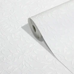 Clearance GoodHome Papier peint vinyle expansé sur intissé Kerria blanc