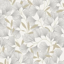 Grandeco Papier peint vinyle expansé sur intissé feuille ginko blanc L.1005 x l.53cm* Papier Peint Naturel Et Tropical|Papier Peint Pour Chambre
