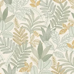 Online Lutece Papier peint vinyle intissé Allure mat et satiné feuilles jaune, vert, bleu l.1005 x l.53 cm