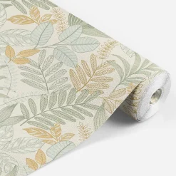 Online Lutece Papier peint vinyle intissé Allure mat et satiné feuilles jaune, vert, bleu l.1005 x l.53 cm