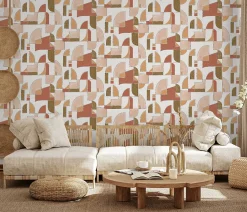 Hot Lutece Papier peint vinyle intissé à coller formes géométriques beige L.10 05 x l.53cm