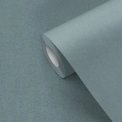 Discount GoodHome Papier peint vinyle intissé uni bleu vert L.53 x l.1005 cm Tille