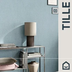 Discount GoodHome Papier peint vinyle intissé uni bleu vert L.53 x l.1005 cm Tille