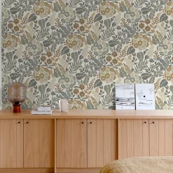 Grandeco Papier peint vinyle intissé fleuri Alice bleu L.1005 x l.53cm* Papier Peint Pour Chambre|Papier Peint
