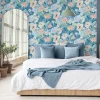 Ugepa Papier peint vinyle intissé fleuri Floral gouache vert, bleu pastel L.1005 x l.53cm Ugèpa* Papier Peint Fleuri|Papier Peint Pour Couloir