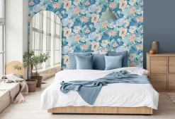 Ugepa Papier peint vinyle intissé fleuri Floral gouache vert, bleu pastel L.1005 x l.53cm Ugèpa* Papier Peint Fleuri|Papier Peint Pour Couloir