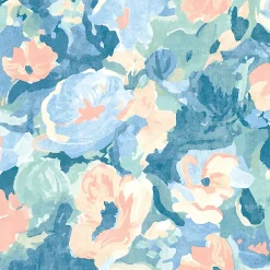 Ugepa Papier peint vinyle intissé fleuri Floral gouache vert, bleu pastel L.1005 x l.53cm Ugèpa* Papier Peint Fleuri|Papier Peint Pour Couloir