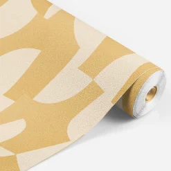 Discount Lutece Papier peint vinyle intissé Allure mat et satiné découpe, géométrie jaune, ocre, beige l.1005 x l.53 cm