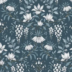 Laura Ashley Papier peint vinyle intissé fleuri bleu L.1000 x l.52 cm Parterre* Papier Peint Fleuri|Papier Peint Pour Couloir
