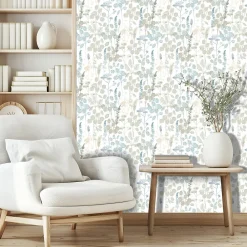 Best Ugepa Papier peint vinyle intissé feuillage, fleurs sauvages bleu L. 1005 x l. 53cm
