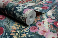 Grandeco Papier peint vinyle intissé fleuri rose, vert L.1005 x l.53cm , Delphinium* Papier Peint Pour Salle De Bains|Papier Peint Pour Chambre