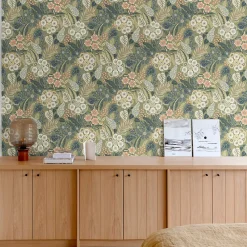 Grandeco Papier peint vinyle intissé fleuri Alice vert kaki L.1005 x l.53cm* Papier Peint Pour Chambre|Papier Peint Pour Salon