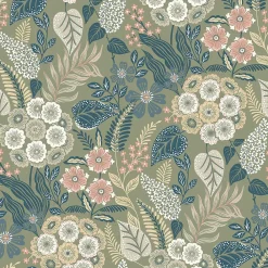 Grandeco Papier peint vinyle intissé fleuri Alice vert kaki L.1005 x l.53cm* Papier Peint Pour Chambre|Papier Peint Pour Salon