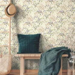 Grandeco Papier peint vinyle intissé fleuri Bluebel lilas, bleu L.1005 x l.53cm*Enfant Papier Peint Pour Chambre|Papier Peint Pour Salon