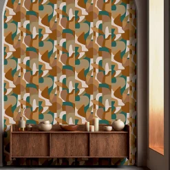 Sale Lutece Papier peint vinyle intissé à coller formes géométriques marron L.10 05 x l.53cm
