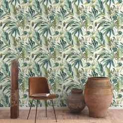 Grandeco Papier peint vinyle intissé feuilles de palmier Big palm vert L.1005 x l.53cm* Papier Peint Naturel Et Tropical