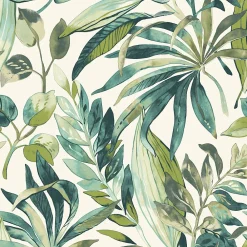 Grandeco Papier peint vinyle intissé feuilles de palmier Big palm vert L.1005 x l.53cm* Papier Peint Naturel Et Tropical