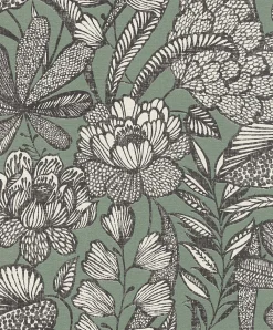 Rasch Papier peint vinyle intissé grainé fleuri Jade L.1005 x l.53cm* Papier Peint Fleuri|Papier Peint Pour Couloir