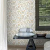 Grandeco Papier peint vinyle intissé fleuri beige, jaune L.53 x l.1005 cm Poésie* Papier Peint Fleuri|Papier Peint Pour Couloir