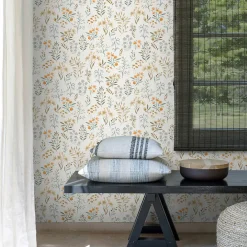 Grandeco Papier peint vinyle intissé fleuri beige, jaune L.53 x l.1005 cm Poésie* Papier Peint Fleuri|Papier Peint Pour Couloir