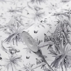 GoodHome Papier peint Vinyle Intissé Howlit noir et blanc* Papier Peint Naturel Et Tropical|Papier Peint Pour Couloir