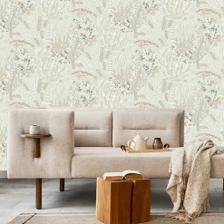 Outlet Lutece Papier peint vinyle intissé Sejours & Chambres mat et satiné feuilles beige, brique, bleu l.1005 x l.53 cm