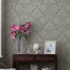Laura Ashley Papier peint vinyle intissé fleuri vert L.1000 x l.52 cm Parterre* Papier Peint Fleuri|Papier Peint Pour Couloir