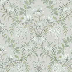 Laura Ashley Papier peint vinyle intissé fleuri vert L.1000 x l.52 cm Parterre* Papier Peint Fleuri|Papier Peint Pour Couloir