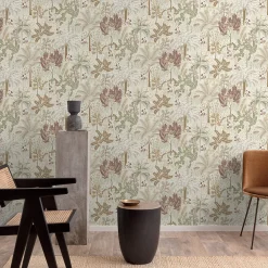 Grandeco Papier peint vinyle intissé feuillage beige L.53 x l.1005 cm Louan* Papier Peint Naturel Et Tropical|Papier Peint Pour Couloir