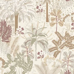 Grandeco Papier peint vinyle intissé feuillage beige L.53 x l.1005 cm Louan* Papier Peint Naturel Et Tropical|Papier Peint Pour Couloir