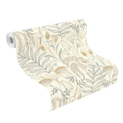 Best Rasch Papier peint vinyle intissé fleuri bleu, jaune ocre L.1001 x l.53cm , Angélique