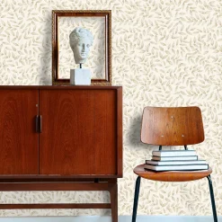 New Grandeco Papier peint vinyle intissé feuillage Jessy beige taupe L.1005 x l.53cm