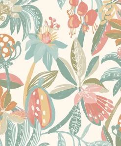 Ugepa Papier peint vinyle intissé fleurs tropicales vert L. 1005 x l. 53cm* Papier Peint Fleuri|Papier Peint Pour Couloir