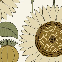 Clearance Lutece Papier peint vinyle intissé Cuisines & Bains mat et satiné tournesol, fleurs beige, orcre, blanc l.1005 x l.53 cm
