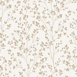 Grandeco Papier peint vinyle intissé feuillage Omura doré, blanc L.1005 x l.53cm* Papier Peint Naturel Et Tropical|Papier Peint Pour Couloir