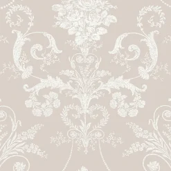 Laura Ashley Papier peint vinyle intissé bouquet de roses beige, argent L.1000 x l.52 cm Josette* Papier Peint Fleuri|Papier Peint Pour Couloir