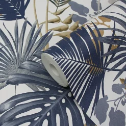 Discount GoodHome Papier peint vinyle sur intissé Ferula bleu