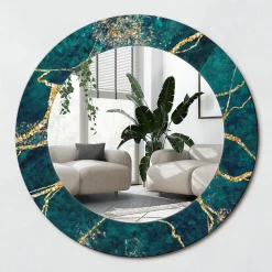 Clearance Wallfluent Petit Miroir Rond Cadre Verre fi50 cm Marbre Vert Décoration Murale Premium Sécurisé