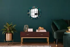 Clearance Wallfluent Petit Miroir Rond Cadre Verre fi50 cm Marbre Vert Décoration Murale Premium Sécurisé