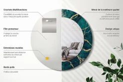 Clearance Wallfluent Petit Miroir Rond Cadre Verre fi50 cm Marbre Vert Décoration Murale Premium Sécurisé