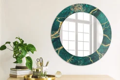Clearance Wallfluent Petit Miroir Rond Cadre Verre fi50 cm Marbre Vert Décoration Murale Premium Sécurisé