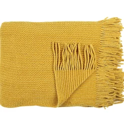 New Linnea Plaid à franges style chenille MIEL D'AUTOMNE 120x150 cm moutarde