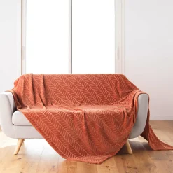 Clearance Douceur D'Intérieur Plaid 180 x 220 cm en flanelle relief uni Modèle ARYA Coloris Terracotta