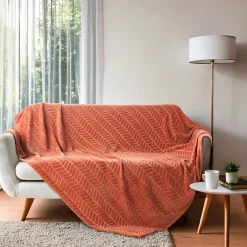 Clearance Douceur D'Intérieur Plaid 180 x 220 cm en flanelle relief uni Modèle ARYA Coloris Terracotta